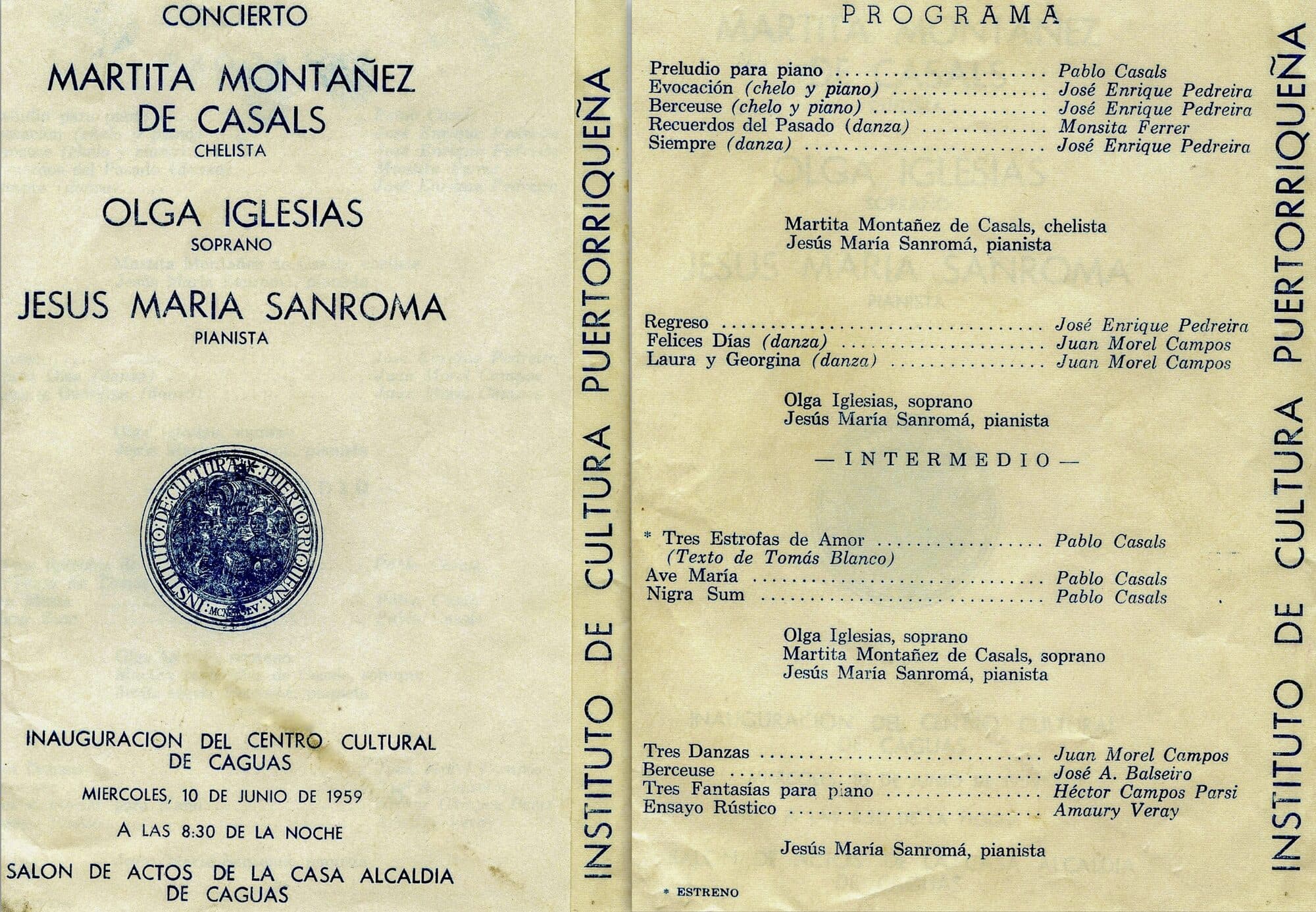 Programa de concierto con Olga Iglesias, Marta Montañez y Jesús María Sanromá